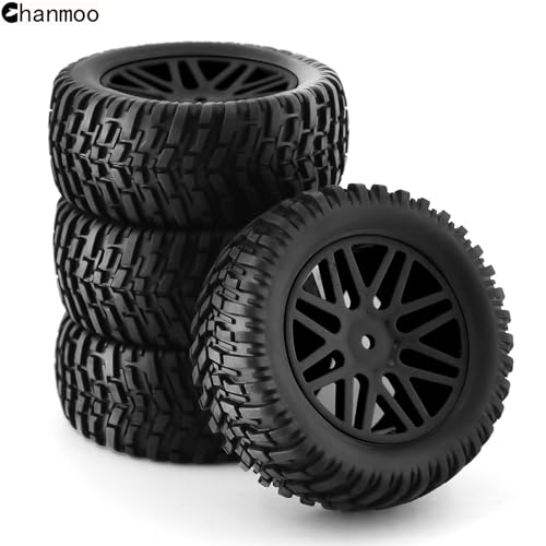 1/10 RC Off Road Tires And Wheels 12mm Hex Rubber Short Course Truck Tyres With Foam Insert For 1:10 Scale Buggy Car ARRMA Traxxas Wltoys 144001 Losi HSP 94107 94170 94155 94177 4PCS (Black) - color: Black