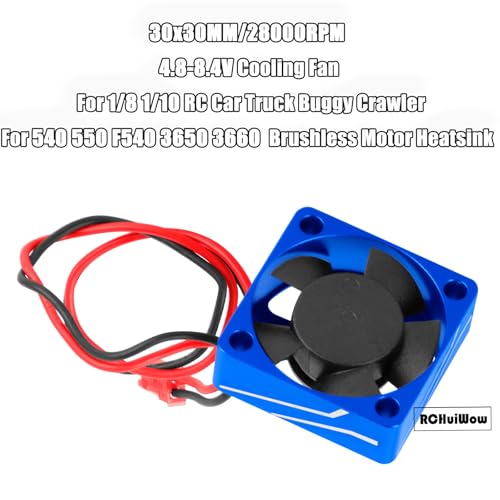 Metal RC 30 * 30MM 28000 RPM Motor Cooling Fan Brushless Motor Heat Sink 4.8-8.4V Upgrades Part for 540 550 F540 3650 3660 Motor for 1/8 1/10 RC Car,Navy Blue