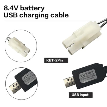 8.4V NiMH/NiCd Battery Charger Cable with Standard Tamiya Plug Compatible RC Car RC Tank RC Plane RC Boat and Other Remote Control Toys for Universal 8.4V Lipo Battery USB Charger (1)