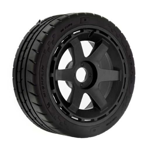 110mm OD 1/8 1/7 RC On Road Tires & Wheels 6-Spoke Rally Racing Wheels 17mm Hex for 1:8 1:7 Street Touring Drift Truck Car ARRMA Losi Kyosho VRX GT2 W10 Felony 6S BLX HPI WR8 4PCS (Black) - color: Black