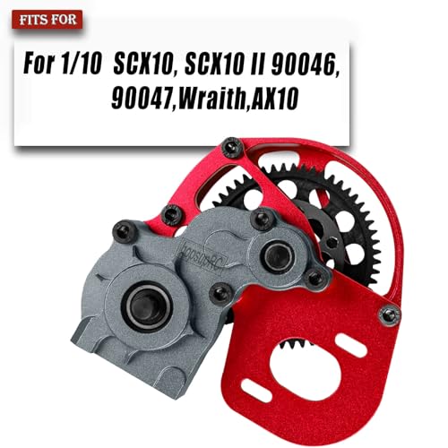 Aluminum Transmission Gearbox Upgrades Part for 1/10 SCX10, SCX10 II 90046,90047,Wraith,AX10 RC Crawler Truck,Center Transmission Gearbox Hops up,Red with Titanium - color: Red With Titanium(for 1/10 Axial)