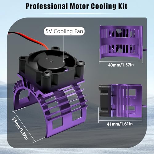 Alloy Heat Sink with 5V Cooling Fan for Traxxas Trx4 Slash ARRMA SCX10 and 1/10 RC Car - Compatible with 540, 550, 3650 Size Brushless Motor (Purple) - style: Purple