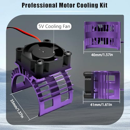 Alloy Heat Sink with 5V Cooling Fan for Traxxas Trx4 Slash ARRMA SCX10 and 1/10 RC Car - Compatible with 540, 550, 3650 Size Brushless Motor (Purple) - style: Purple