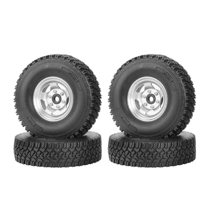 4PCS 1.55 Inch Beadlock Metal Wheel Rim and Rubber Tires Set for 1/10 RC Rock Crawler Car for Axial AX90069 D90 TF2 Tamiya CC01 LC70(90mm-5Spokes Silver) - color: 90mm-5spokes Silver