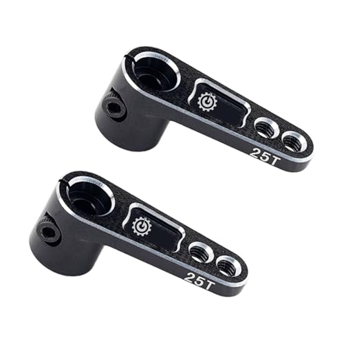 2PCS TGCWENG CNC Aluminum Alloy 25T Servo Horn 25 Teeth Steering Arm Horn Suitable with Losi Tamiya HPI HSP Redcat Axila SCX10 90046 TRX4 Etc 1/10 RC Crawler car (Black) - color: Black