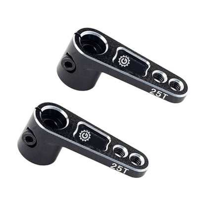 2PCS TGCWENG CNC Aluminum Alloy 25T Servo Horn 25 Teeth Steering Arm Horn Suitable with Losi Tamiya HPI HSP Redcat Axila SCX10 90046 TRX4 Etc 1/10 RC Crawler car (Black) - color: Black