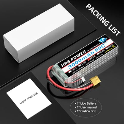 HRB Power 4S 3000mAh Lipo Battery XT60 14.8V 60C Compatible with RC Plane