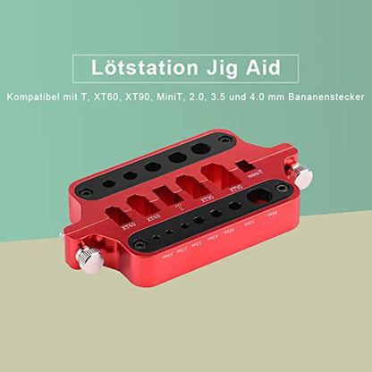 Aluminum Alloy Soldering Station Jig, Multifunction Soldering Aid for XT60 XT90 T Banana Connectors, with Thermal Insulating Layer and Adjustable Slots for RC Hobbyists