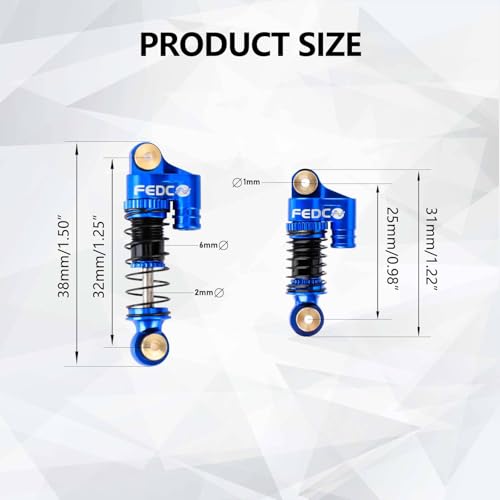 SCX24 Shocks 32MM Oil-Filled Shocks For Axial SCX24 Upgrades | CNC Aluminum Threaded Shock Absorber For 1/24 RC Crawlers - color: Blue