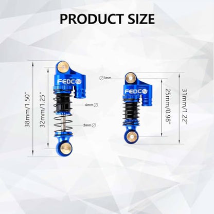 SCX24 Shocks 32MM Oil-Filled Shocks For Axial SCX24 Upgrades | CNC Aluminum Threaded Shock Absorber For 1/24 RC Crawlers - color: Blue