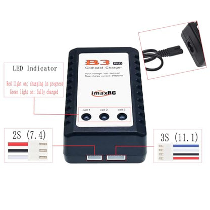 B3 Lipo Battery Charger 2S-3S RC Balance Charger with XH3P XH4P Plug for RC Car Batteries Drone Boat Airplane Truck Quadcopter Airsoft SCX24 SCX10（AC 7.4-11.1V 10W）