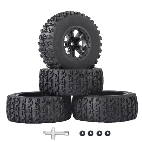 RC Station 12mm Hex RC Wheels and Tires 4PCS 1/10 Scale RC Short Course Truck for 4x4 2WD Traxxas Slash Preglued