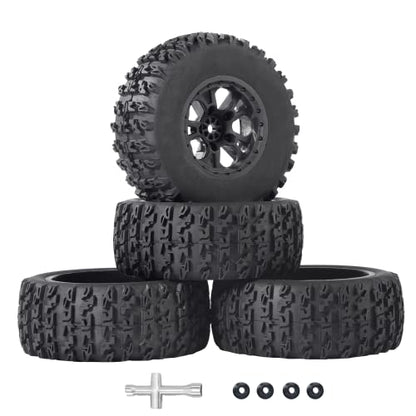 RC Station 12mm Hex RC Wheels and Tires 4PCS 1/10 Scale RC Short Course Truck for 4x4 2WD Traxxas Slash Preglued