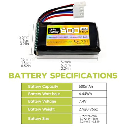 sea jump 2PC 7.4V 600mAh 35C 2S Lipo Battery with Molex Plug and 1trailer2 Charger Suitable for FMS FCX24 RC Cars, Trucks, Remote Control Electric Climbing Vehicles FCX24 Batteries