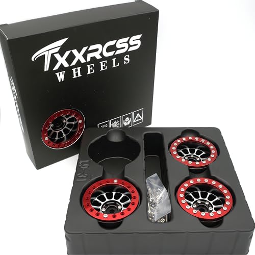 1.9 Beadlock Wheels Rims -152g Super Heavy Duty Deep Dish 32mm Wide for RC 1/10 Crawler TRX4 SCX10 Gen8 Upgrades SCX10 Remote Control Car Upgrades Accessories (Silver & Red) - color: Silver & Red