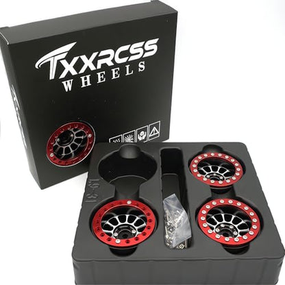 1.9 Beadlock Wheels Rims -152g Super Heavy Duty Deep Dish 32mm Wide for RC 1/10 Crawler TRX4 SCX10 Gen8 Upgrades SCX10 Remote Control Car Upgrades Accessories (Silver & Red) - color: Silver & Red