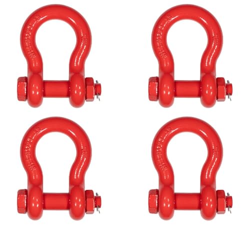 Mytee Products 4 Pack 1-1/8" Anchor Shackle Forged Carbon Steel w/Safety Screw Pin Load Limit 19,000 lbs, Double Rust Protection Heavy Duty D Ring Bolt Type Shackle for Towing, Rigging - color: 4 - Pack, size: 1-1/8" (9.5 Ton WLL), style: Bolt Type Thread
