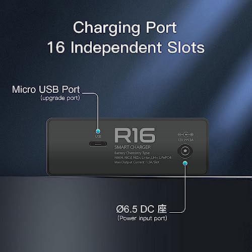 Fast Battery Charger for AA AAA NiMh/NiCd/NiZn Rechargeable Batteries, Smart Mini Z Charging Station with LCD Display, Discharge/Activation/Analyzer, Adjustable Current (16-Bay) - size: 16-bay