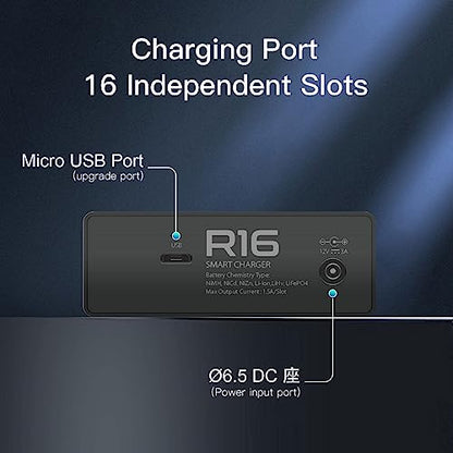 Fast Battery Charger for AA AAA NiMh/NiCd/NiZn Rechargeable Batteries, Smart Mini Z Charging Station with LCD Display, Discharge/Activation/Analyzer, Adjustable Current (16-Bay) - size: 16-bay