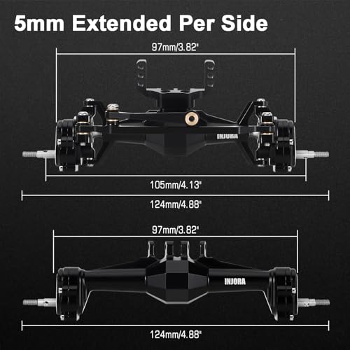 INJORA +5mm Diamond Portal Axle with Lay Down Servo Mount for TRX4M (Black) - color: Black