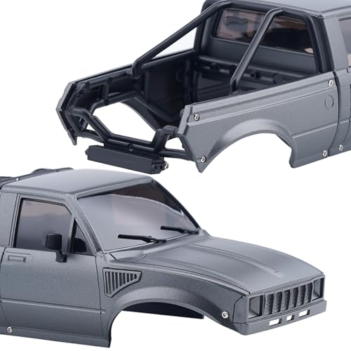 DJX SCX24 Body Shell with Bed Rack for Axial SCX24 C10 Bronco Wrangler Base Camp 1/24 RC Crawler Car (Gray) - color: Gray