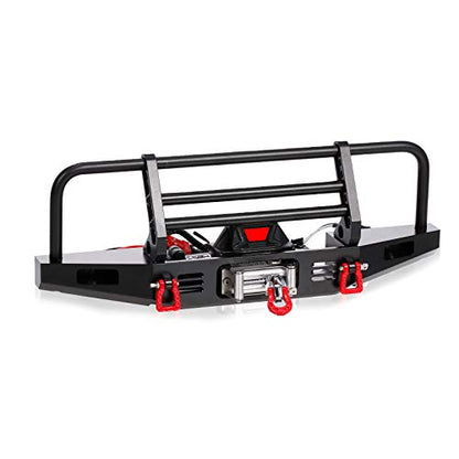 GoolRC Metal Front Bumper with Winch 2 LED Light for 1/10 RC Car Crawler Compatible with Replacmenet for TRX Hsp Redcat Rc4wd Tamiya Axial Scx10 D90 HPI Car Upgrade