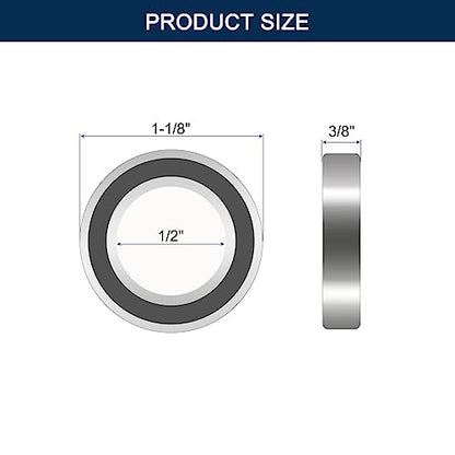 1616-2RS Deep Groove Ball Bearings, ID 1/2" x OD 1-1/8" x Width 3/8" Double Rubber Sealed Ball Bearing Pre-Lubricated Chrome Steel Z2 Lever 10pcs - size: 1616-2RS 1/2"x1-1/8"x3/8"