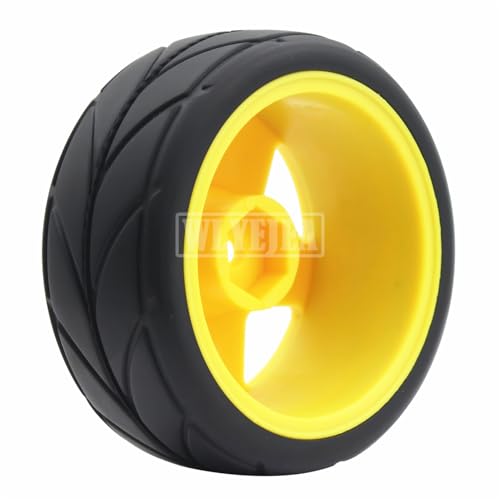 4PCS RC 1/10 On-Road Tires 65mm RC Rubber Tires w/Plastic Wheel Rim 12mm Hex Fit for 1/10 RC On-Road Rally Car HPI Tamiya TT01 TT02 Kyosho Wltoys 144001 - color: Yellow 2