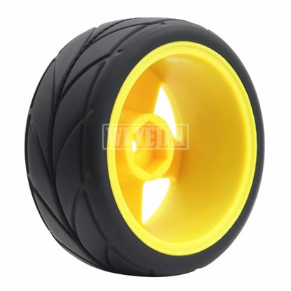 4PCS RC 1/10 On-Road Tires 65mm RC Rubber Tires w/Plastic Wheel Rim 12mm Hex Fit for 1/10 RC On-Road Rally Car HPI Tamiya TT01 TT02 Kyosho Wltoys 144001 - color: Yellow 2