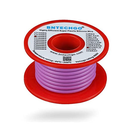 BNTECHGO 16 Gauge Silicone Wire Purple 25ft Stranded Tinned Copper Wire | Flexible 16 AWG Stranded Wire Silicone Rubber Insulation For RC Models, Drone, Robot, Battery, EV Charger, 3D Printer, DIY - color: 16 gauge silicone wire purple, size: silicone wir