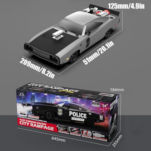 RC Drift Car 1/10 70KM/H Hobby Grade Racing Car Brushless 2.4G Full Proportional Retro Flat On-Road Racing LED Searchlight RC Vehicle 4WD ESC Metal Chassis ESP Gyro Truck for Adult (Silver) - color: Silver