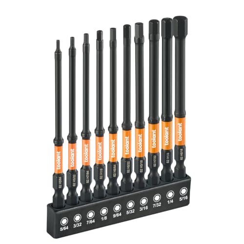 toolant Impact Hex Bit Set, SAE, 10-Piece | CNC-machined tips, S2 alloy steel body, hardened core, magnetic fastener retention, impact-driver use - size: 4" 10PCS(5/64"-5/16")