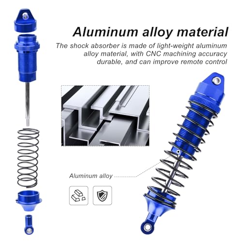 HobbyPark All Metal Shocks for Traxxas Rustler 4X4 VXL Slash 2WD 4x4 Hoss Stampede Bandit Nitro Shock Absorber Damper Set 1/10 Upgrades Parts Replace of 5862 (4-Pack) (Blue)