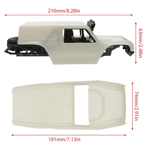 MEUS RACING MB24 SCX24 Body 5.2in 132MM Body Shell ABS+Nylon Carbon Fiber Chassis for 1/24 Axial SCX24 Bronco JLU B-17 C10-(Primary Color) - color: White