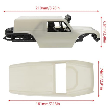 MEUS RACING MB24 SCX24 Body 5.2in 132MM Body Shell ABS+Nylon Carbon Fiber Chassis for 1/24 Axial SCX24 Bronco JLU B-17 C10-(Primary Color) - color: White