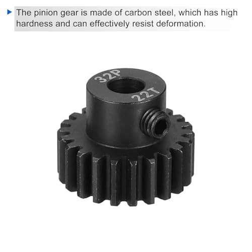MECCANIXITY RC 32P Hardened Pinion Gear 5mm Shaft, 22T Motor Gears Carbon Steel for 1/10 RC Model Car Boat Drone - style: 22T