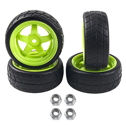 5-Spoke 12mm Hex Hub Wheel Rims & Rubber Tires Compatible with HSP Tamiya HPI Kyosho 1/10 On-Road Touring Car,WLtoys 1/14 144001 Traxxas 1/16 Slash RC 1/18 A959B Buggy (Green)