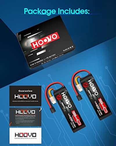 HOOVO 4S 14.8V LiPo Battery 7000mAh 100C RC Battery Soft Case 2 Pack | Metal Plates Softcase battery, Compatible for X-Maxx RC Truck Tank RC Car Racing Hobby