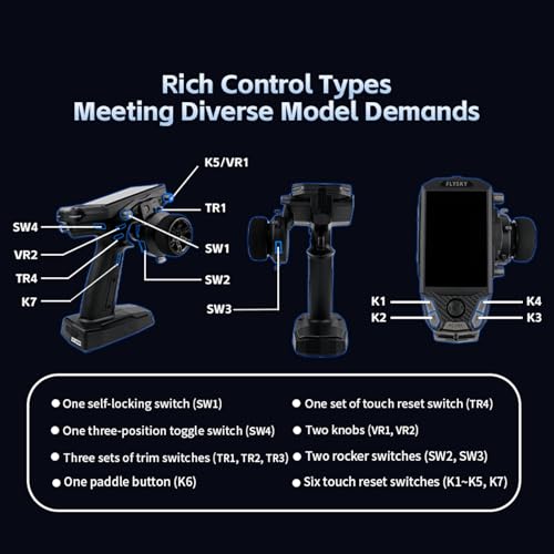 Flysky FS-G11P Transmitter, 2.4GHz 11CH FS-G11P Transmitter with FS-R11P Receiver Combo, IPS Display, Colorful Lighting Control, Ultra-Low Energy Consumption Suitable for ANT Models RC Toys