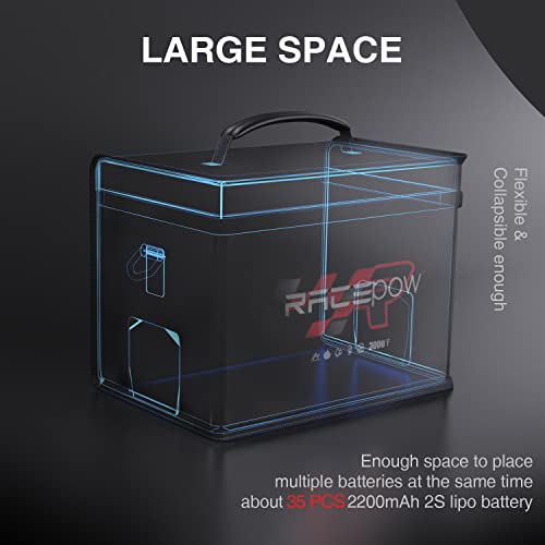 Lipo Battery Safe Bag - Fireproof Explosion-Proof Organizer for Storage, Transportation & Charging - Double Fireproof Zipper Guard (Black)