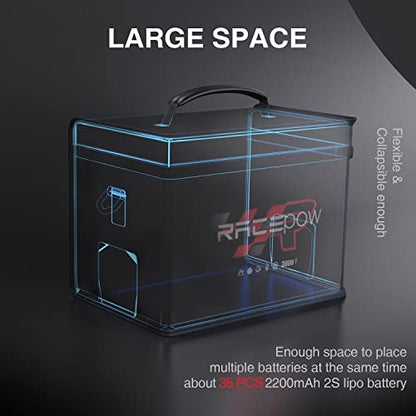 Lipo Battery Safe Bag - Fireproof Explosion-Proof Organizer for Storage, Transportation & Charging - Double Fireproof Zipper Guard (Black)