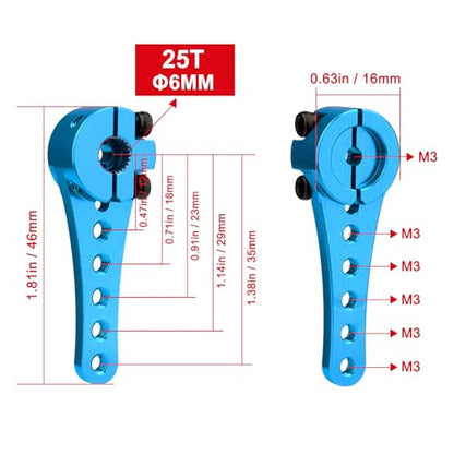 Hobbypark Metal Aluminum Long 25T Servo Horn Single Sided Steering Arm M3 Threads for RC Car Truck Off Road Buggy Accessories (Blue) - color: Blue