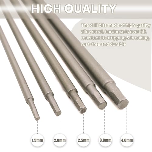 RC Hex Bit 1.5mm 2.0mm 2.5mm 3.0mm 4mm for Electric Screwgun/Power Drill | 6 Inch Power Bits,Hex Head Allen Wrench Drill Bit Set,Professional Grade ¼ Inch Hex Shank for Screwdrivers,High Quality Steel - size: 5 PCS