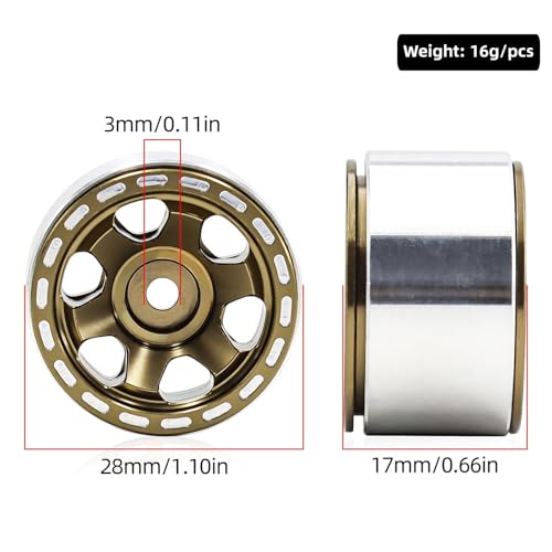 1.0 Beadlock Wheels, 4pcs Aluminum RC Rims with Positive Offset 7mm Hex for 1/18 1/24 RC Crawler Traxxas TRX4M Axial SCX24 AX24 FMS FCX24 Upgrades (Blade Type-Brown)
