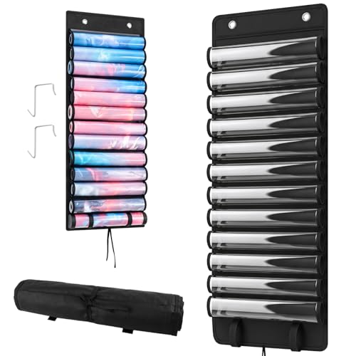 Playmat Tube Storage Bag - Portable Hangable Door Organizer Clear Slots Fits for 13 Card Game Storage Playmats Case for TCG/RPG Game Mat (13 Tubes)