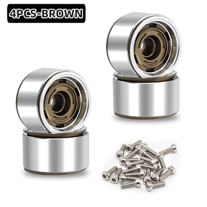 1.0 Beadlock Wheels, 4pcs Brown | Aluminum RC Rims Hub with Positive Offset 7mm Hex for 1/18 1/24 RC Crawler Traxxas TRX4M Axial SCX24 AX24 FMS FCX24 Upgrades - color: Four Hole Model-brown