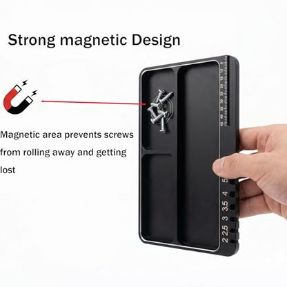 RC Magnetic Screws Tray RC Parts Screws Holder Plate for RC Car Boat Drone | Aluminum Magnetic&non-magnetic zones, 3-slot parts tray for RC repair, organization. For RC cars, boat, FPV drone, plane.