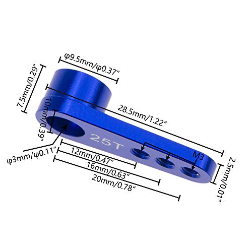 Aluminum 28.5mm 25T Teeth Tooth Steering Half Servo Arm Horn 2-Pack for 1/10 Rc Hobby Model Car/Boat Futaba Traxxas Slash, Cojoys (Dark Blue)