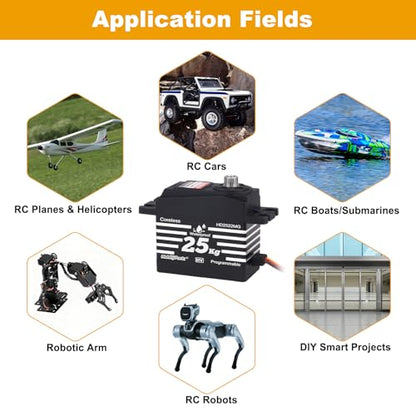HobbyPark Waterproof RC Servo High Torque Coreless Motor Metal Gear RC Digital Servo Parts for 1/8 1/10 RC Crawler SCX10 TRX4 RC Truck RC Car Buggy RC Basher Control Angle 90°-180° (25kg Torque)
