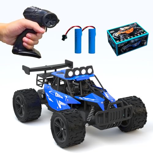 Remote Control Car Monster Truck Toys 1:16 Scale RC Car For Boys 2.4GHz High Speed 20 km/h With LED Headlights,Rechargeable RC Cars Gifts for Boys 4-7 8-12 Christmas, Beginner, Kids 6-12+(Blue) - color: Blue